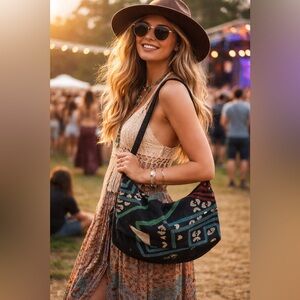 Vintage Turkish? Hand sown/made hobo sack crossbody adjustable strap